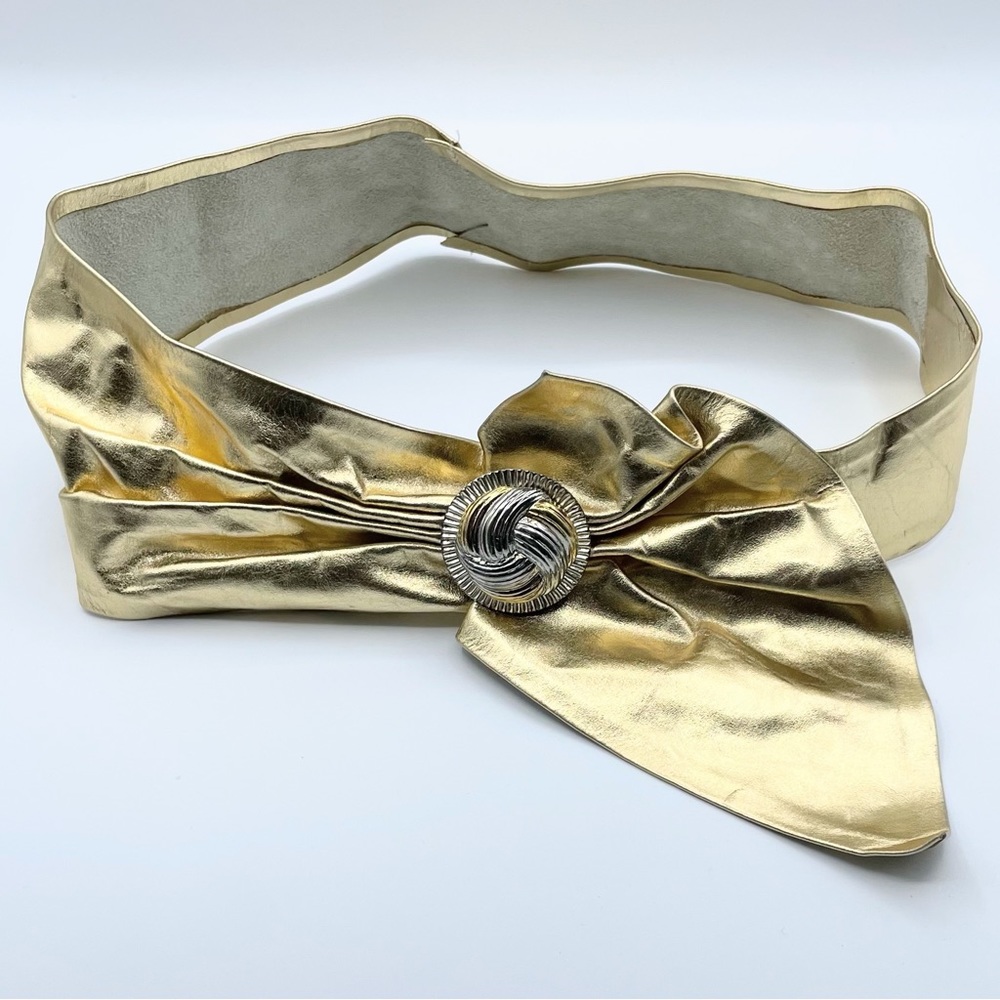 Vintage 80s Statement Belt Wide Gold Metallic Leather Las Vegas EUC